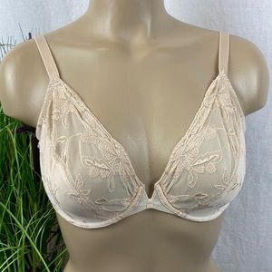 Wacoal Nude Unlined Underwire Lace Trim Slim Silhouette 851127 Bra  38C